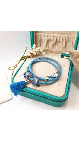Bracelet 2 Voltas em Couro e Prata 925 